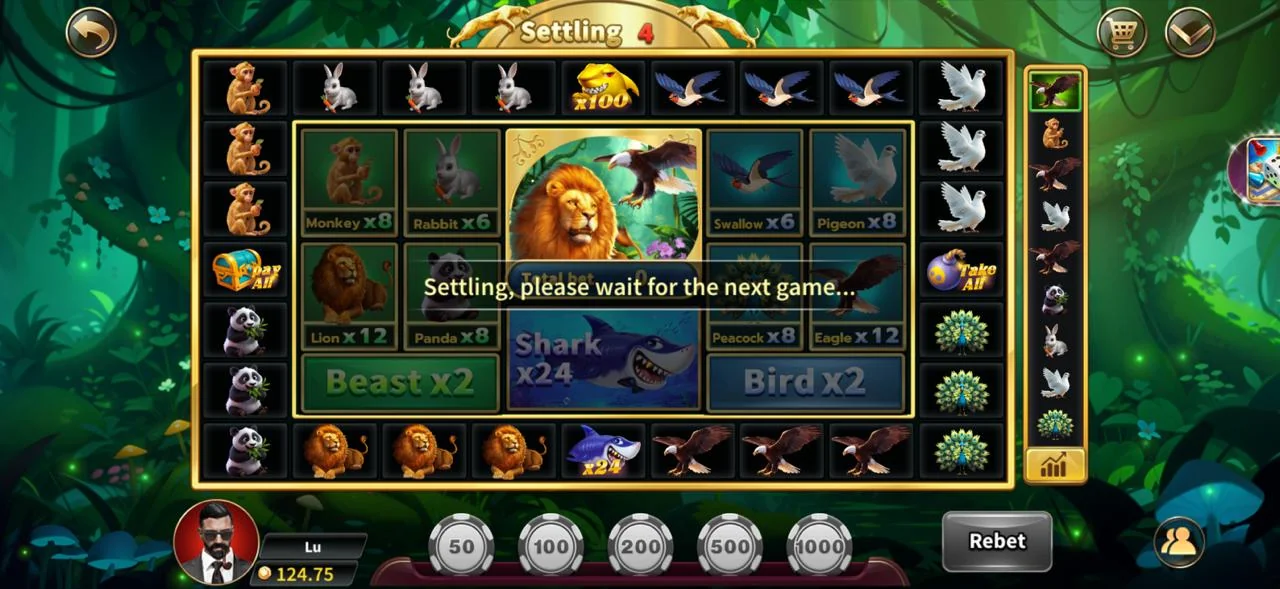 Royal X Casino — Zoo Roulette Royal X Casino Zoo Roulette board with Lion, Panda, Rabbit, Monkey, Shark, Eagle, Swallow, Pigeon and Peacock multipliers